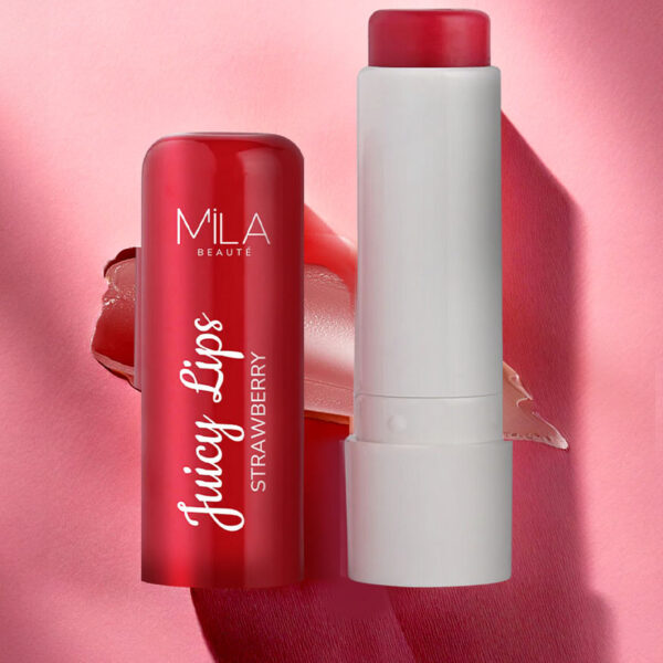 Milap beaute juicy lips strawberry lip balm spf 15 12hr moisture heals &nourishes colour &shine with shea butter & almond oil