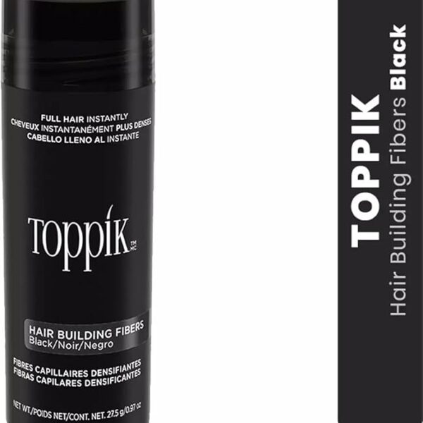 Natural Toppi Hair Building Fibers (Black) 27.5Gm - Hair Fibers For Thin & Fine Hair -Hair Thinning Fibers For Men & Women, 27.5 Grams (Toppi)