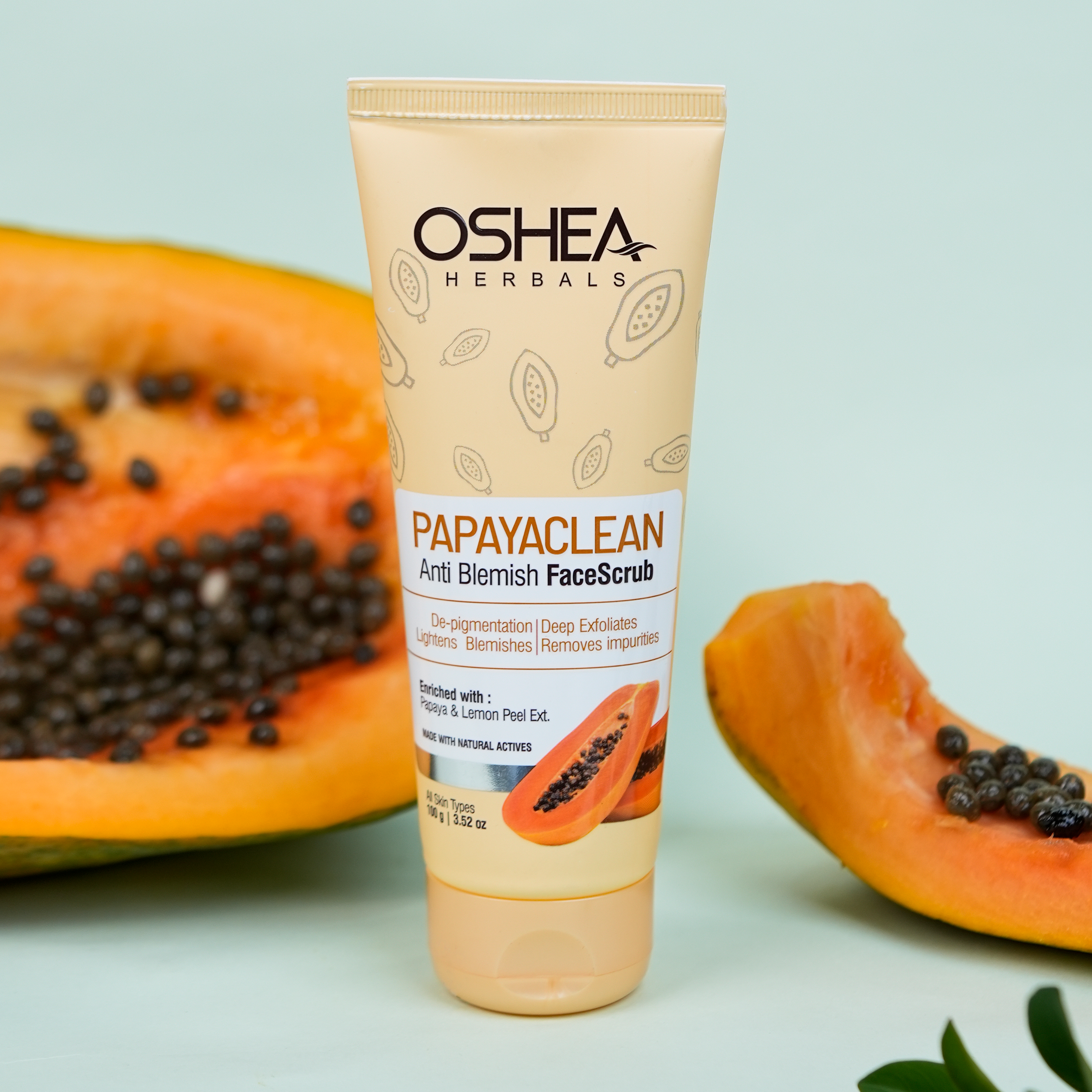 OSHEA HERBALS PAPAYA CLEAN ANTI BLEMISH SPACECRAFT DPMENTATION BLEMISHES DEEP EXFOLIATED REMOVES IMPURITIES ENRICHED WITH PAPAYA AND LEMON PEEL EXTRACTS MADE WITH NATURAL ACTIVITIES ALL SKIN TYPES (100g)