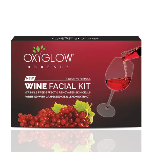 OXY GLOW HERBAL WINE FACIAL KIT WRINKLE FREE EFFECT AND RENOVATE SKIN CELLS FORTIFIED GRAPESEED OIL AND LEMON EXTRACT