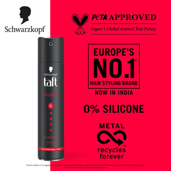 Schwarzkopf TAFT Power Hair Spray With Caffeine Formula For Strengthening Hold 5, Upto 72 Hrs (150ml)