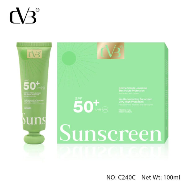 CVB SPF50+ UVB (UVA) CREME SOLAIRE JEUNESSE TRES HAUTE PROTECTION ANTI-RIDES, ANTI-TACHES YOUTH PROTECTING SUNSCREEN VERY HIGH PROTECTION HELPS PREVENTS WRINKLES AND DARK SPOTS RÉSISTE À L'EAU WATER-RESITANT