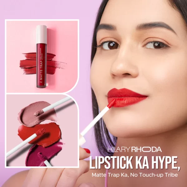 HILARY RHODALMatte Trap Liquid Lipstick Matte Look | 8-Hour Stay | Lightweight | Non-Drying Formula | Non-Transfer Lipstick | 24 Shades | Waterproof